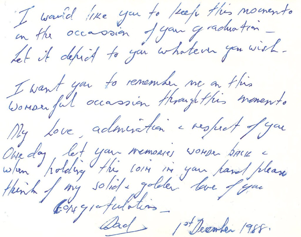 Dad's Note on My Graduation in 1988