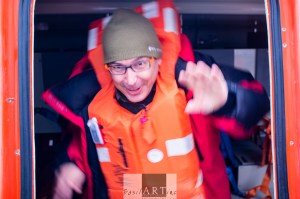 Trying to get out of the lifeboat.